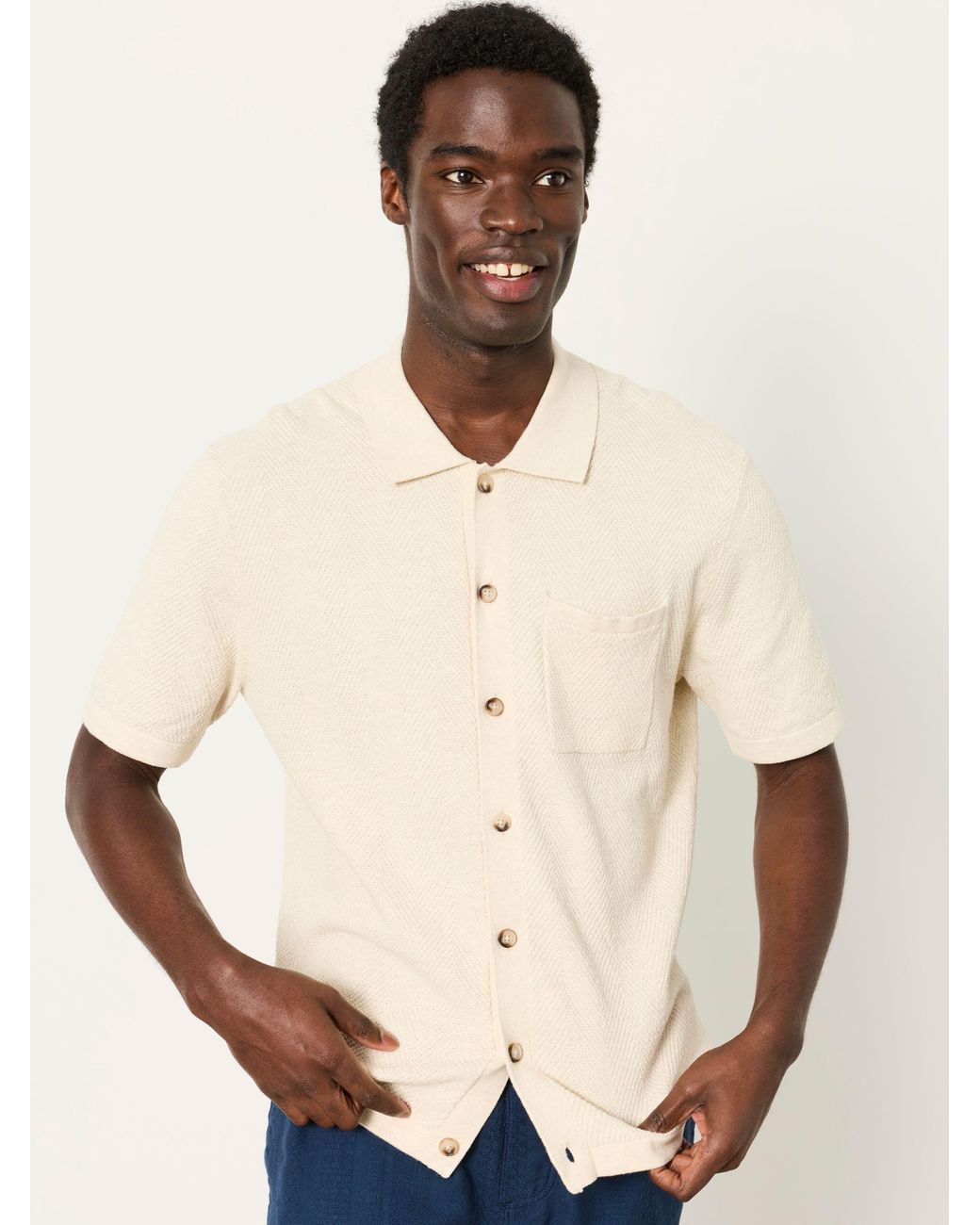FatFace Natural Fatface Portloe Knitted Shirt for men
