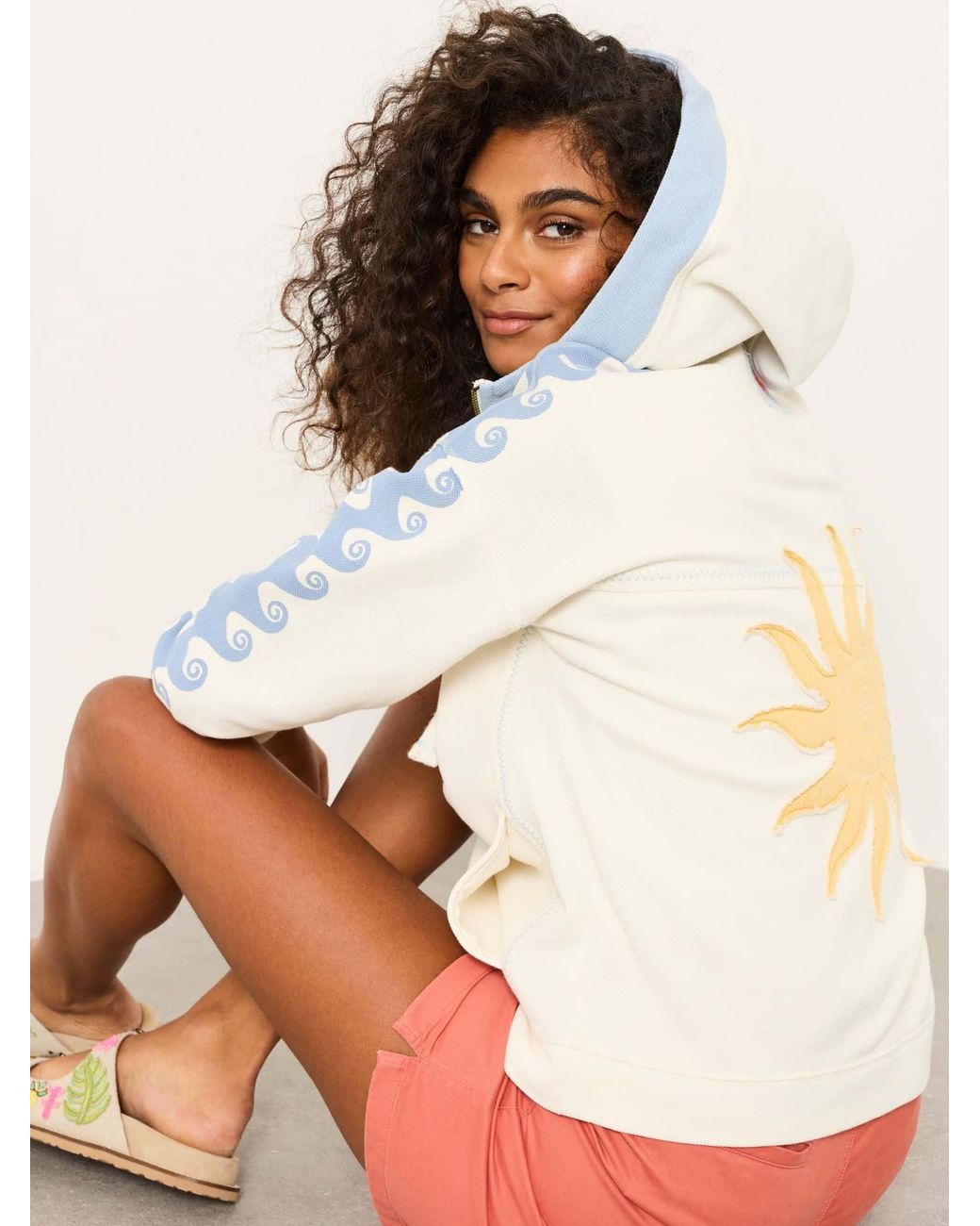 FatFace White Sun Graphic Zip Through Hoodie