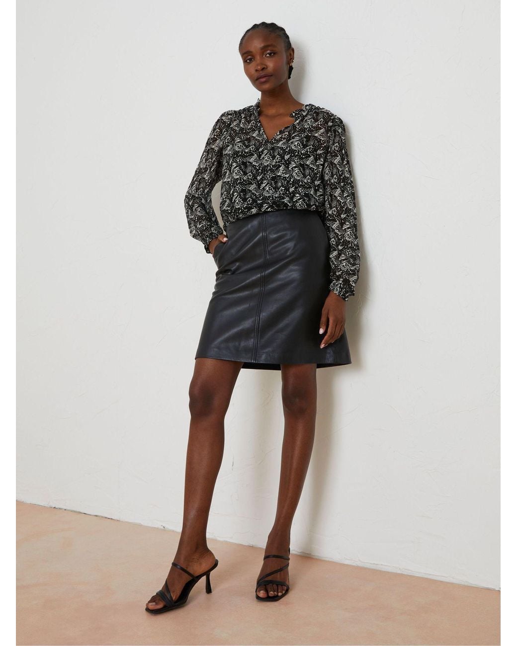 FatFace Black Ida Leather Skirt