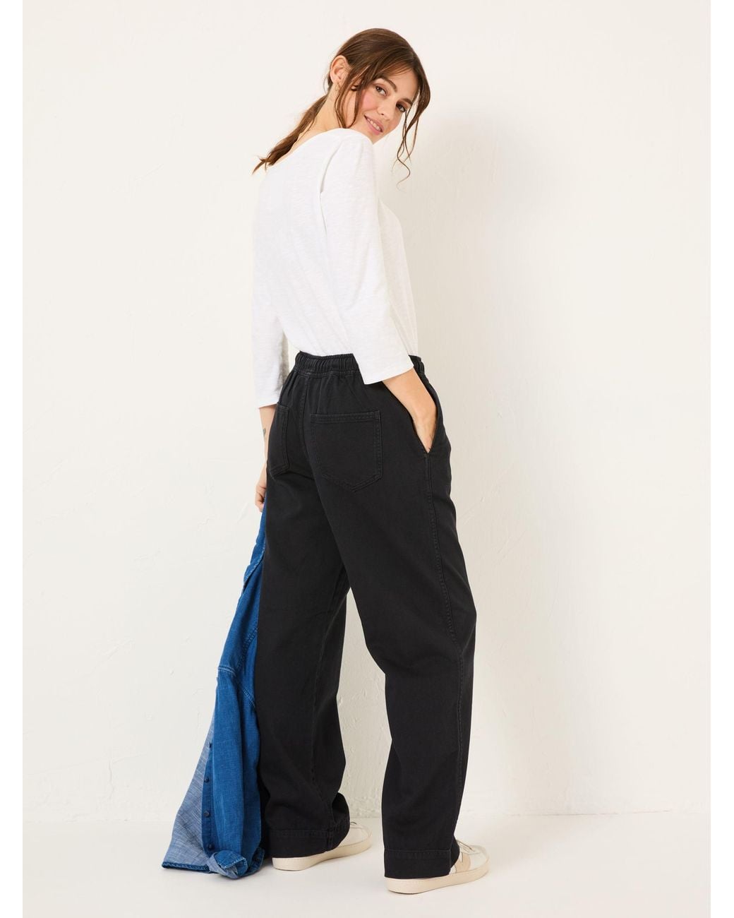 FatFace Black Fatface Ashby Charcoal Wide Leg Trousers