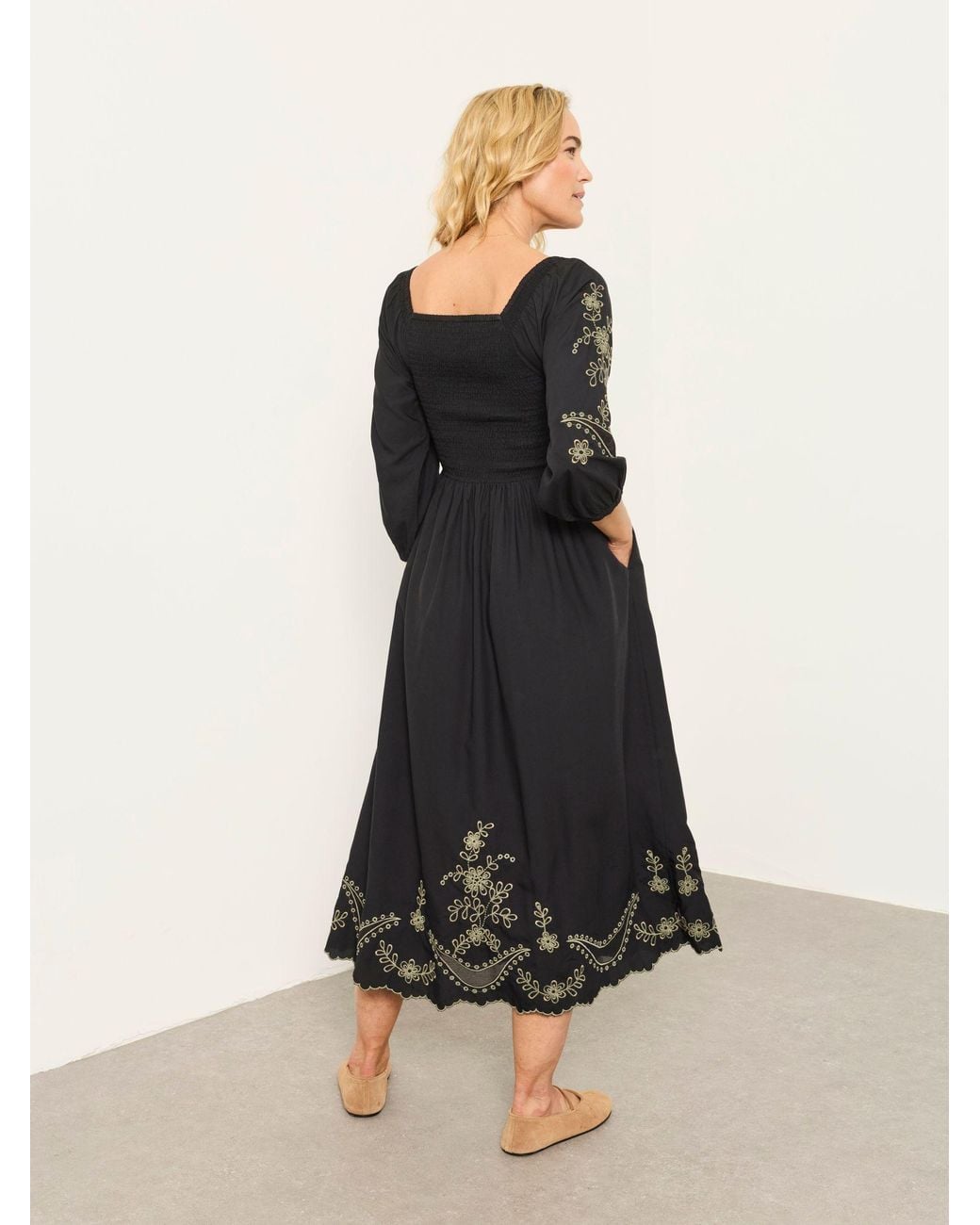 FatFace Black Fatface Embroidered Midi Dress