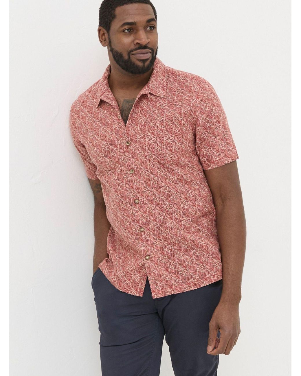 FatFace Blue Fatface Dempsey Leaf Print Shirt for men
