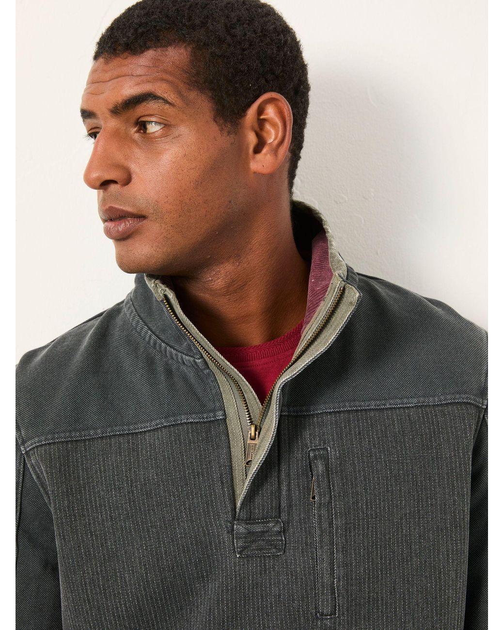 FatFace Gray Airlie Panel Quarter Neck Sweatshirt for men