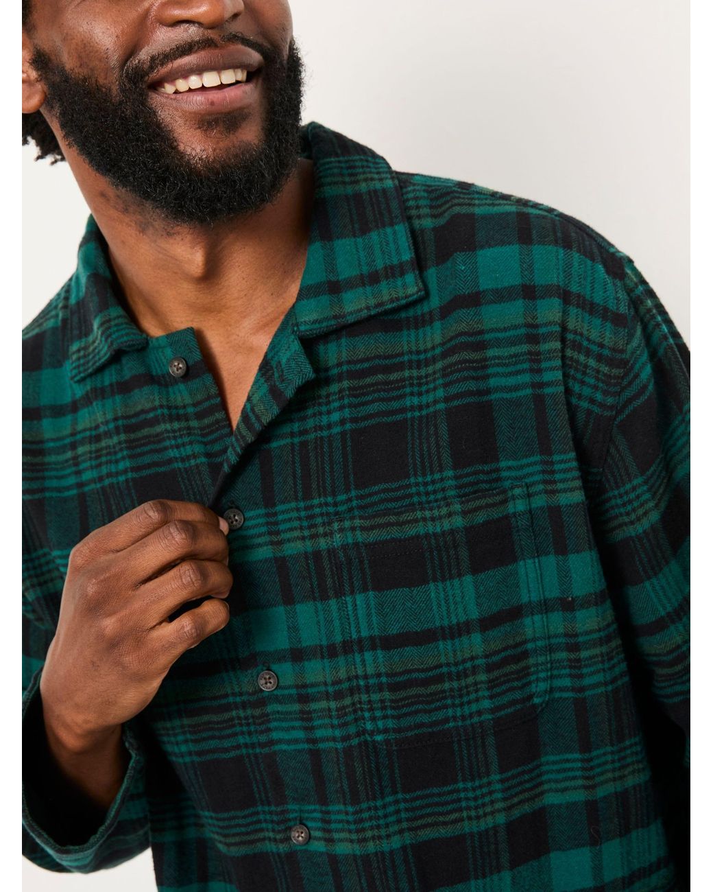 FatFace Green Samphrey Check Pyjama Shirt for men