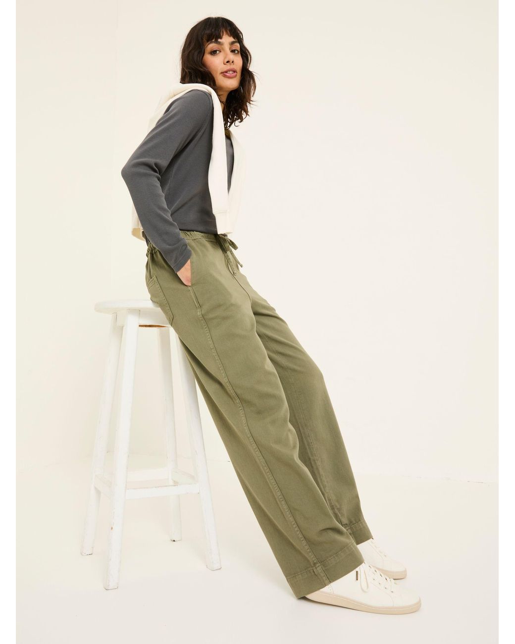 FatFace Green Ashby Wide Leg Trousers