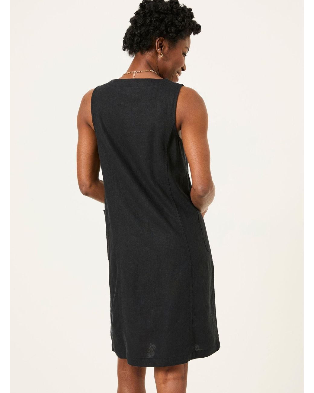 FatFace Black Binny Button Linen Dress