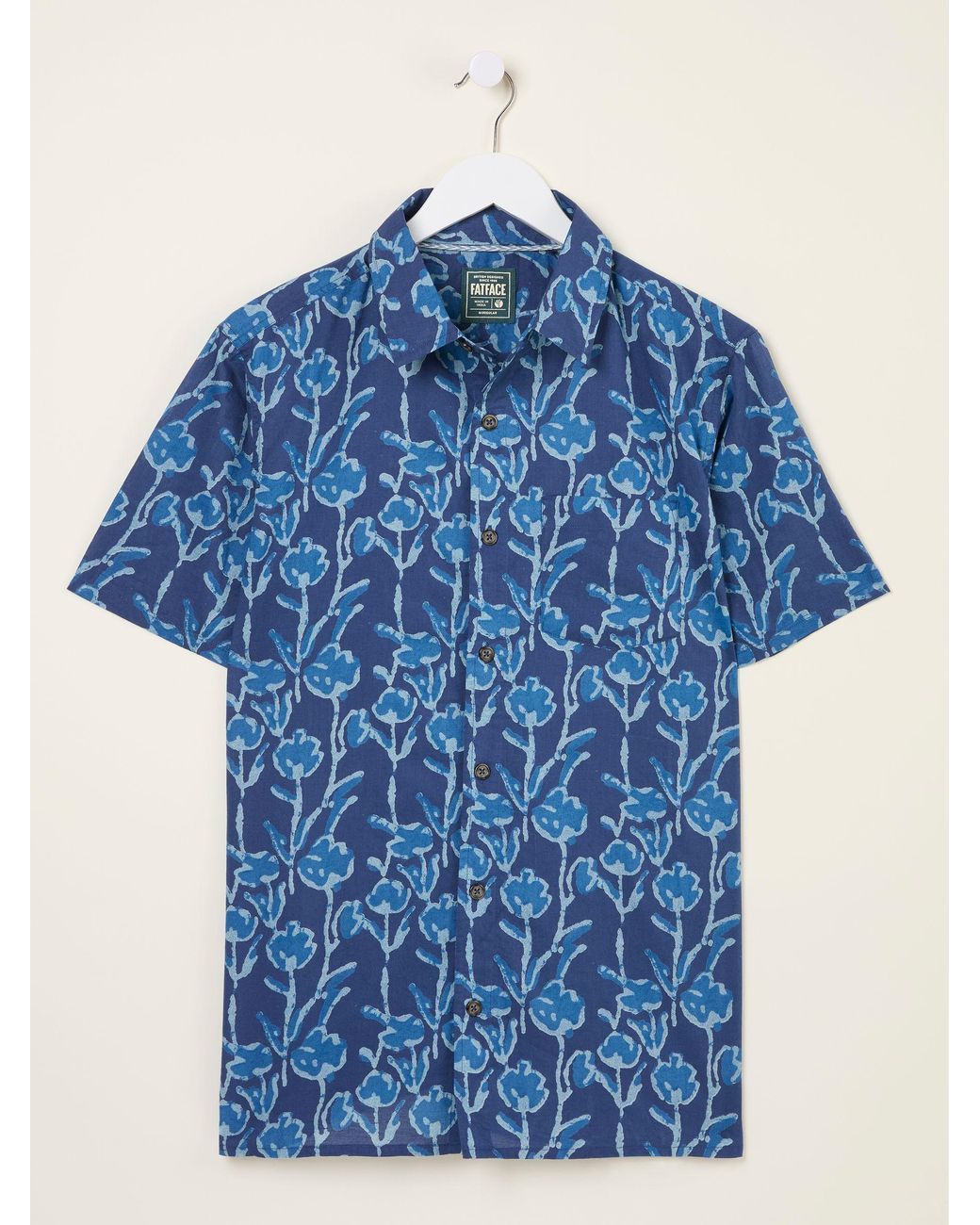 FatFace Blue Short Sleeve Sprig Print 100% Cotton Shirt for men