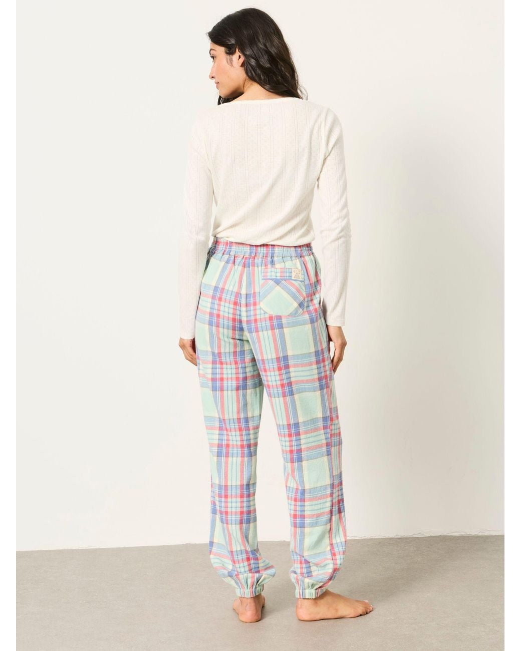 FatFace White Harper Check Cuffed Pyjama Bottoms