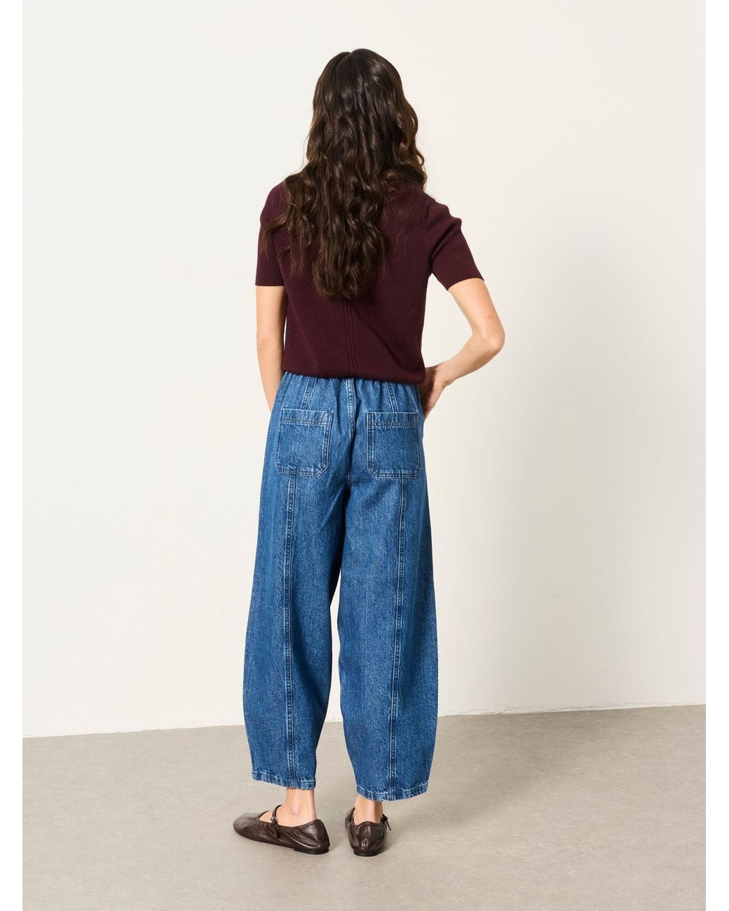 FatFace Blue Fatface Alev Mid Wash Petite Drawstring Barrel Jeans