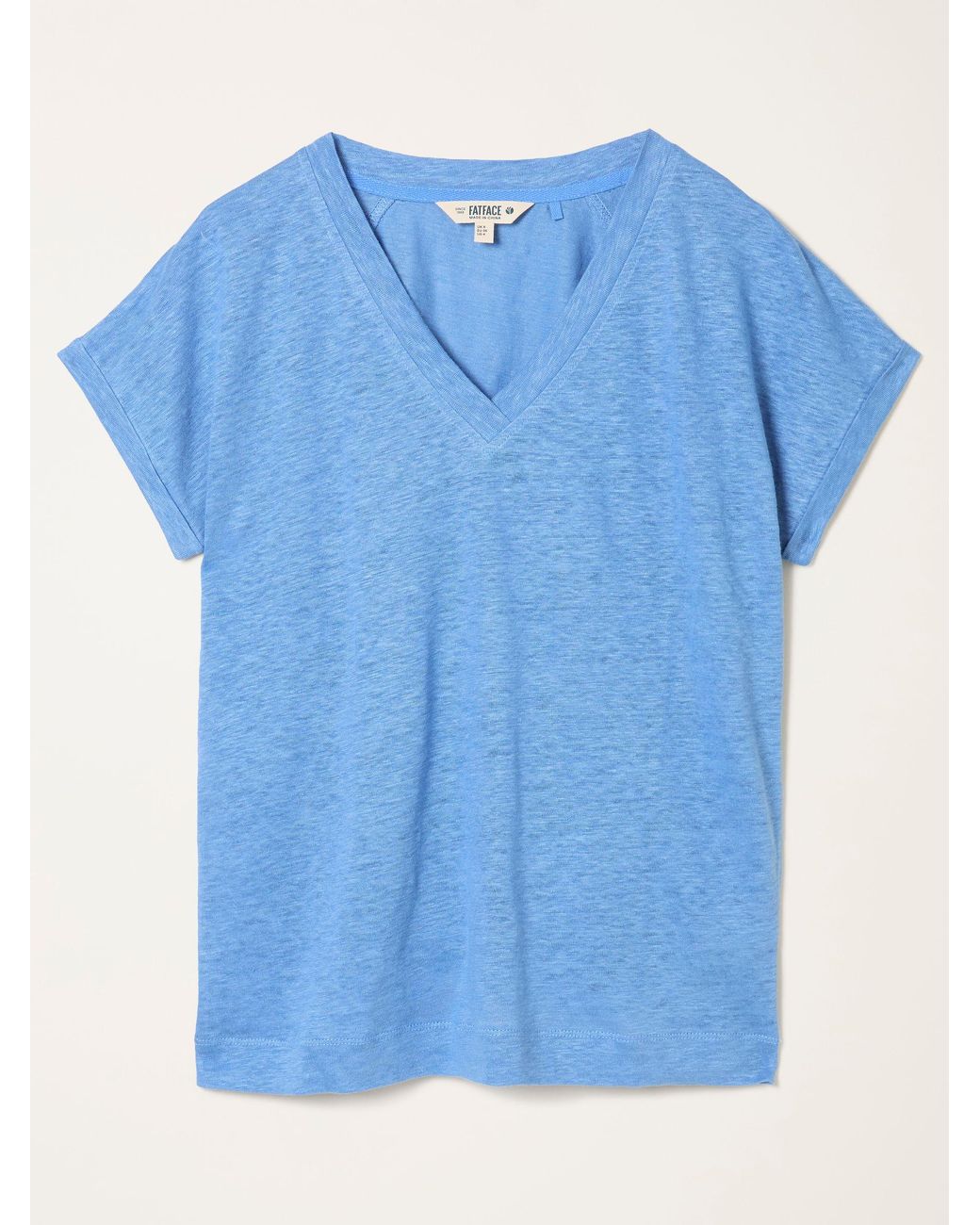 FatFace Blue Lauren 100% Linen V Neck T Shirt