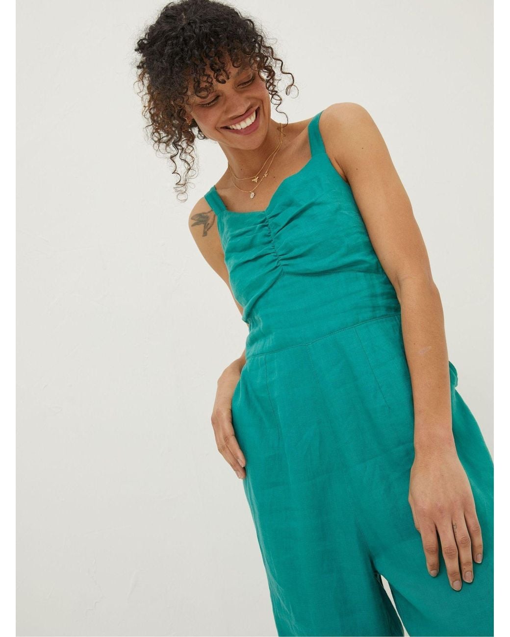 FatFace Blue Linen Vic Jumpsuit