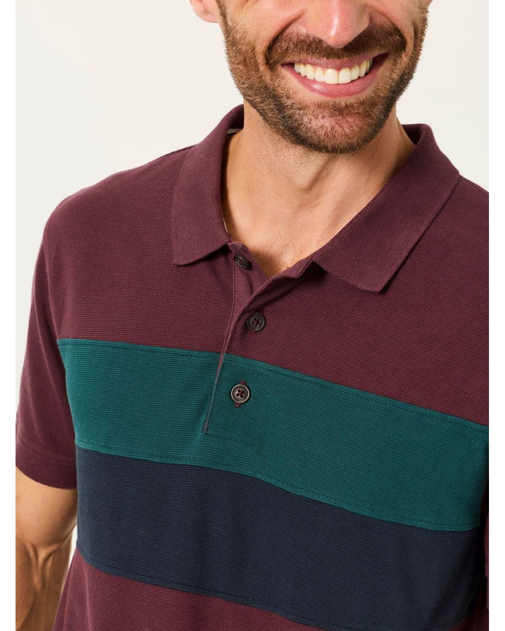 FatFace Red Fatface Clifton Plum Colour Block Pique Polo Shirt for men