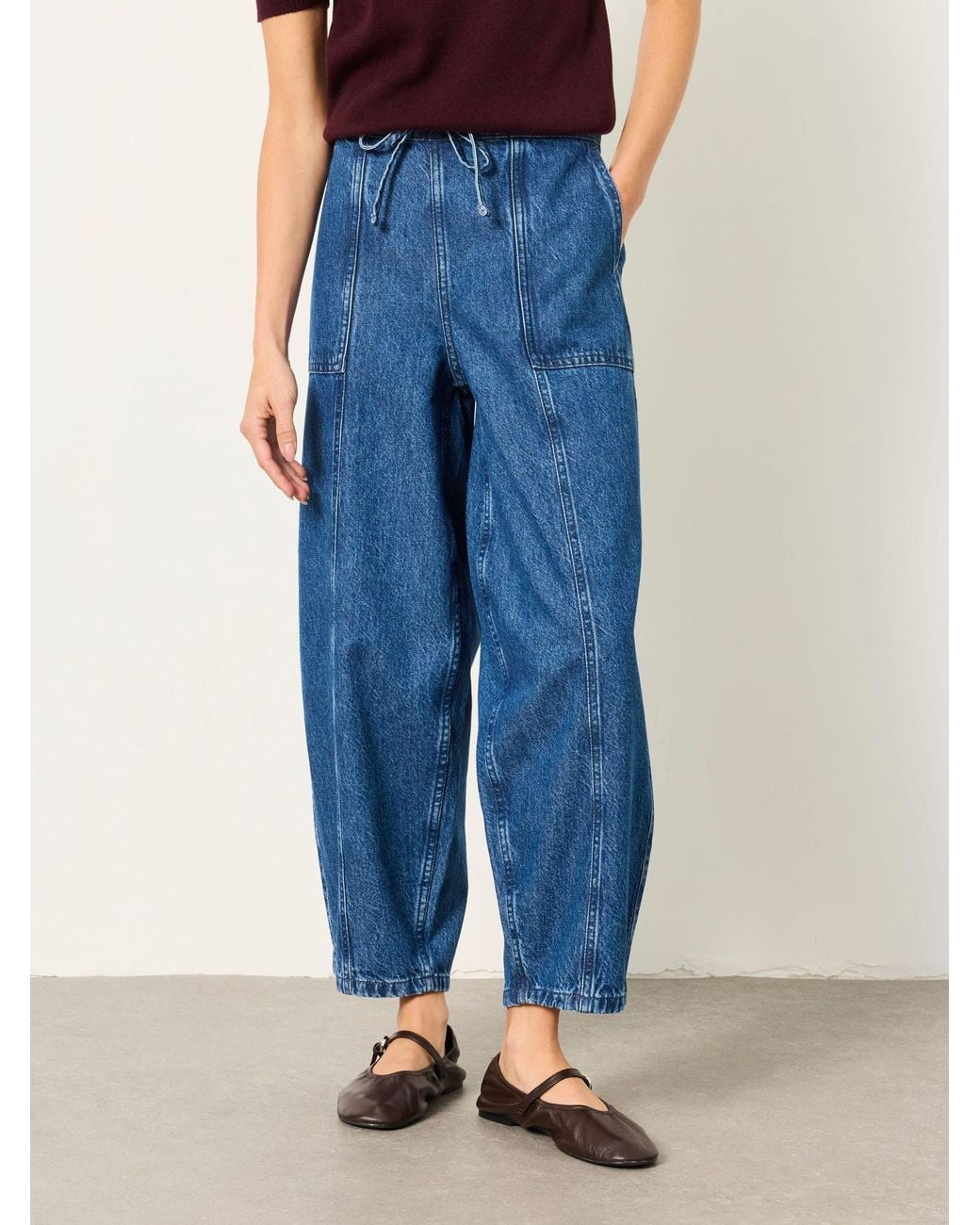 FatFace Blue Fatface Alev Mid Wash Petite Drawstring Barrel Jeans