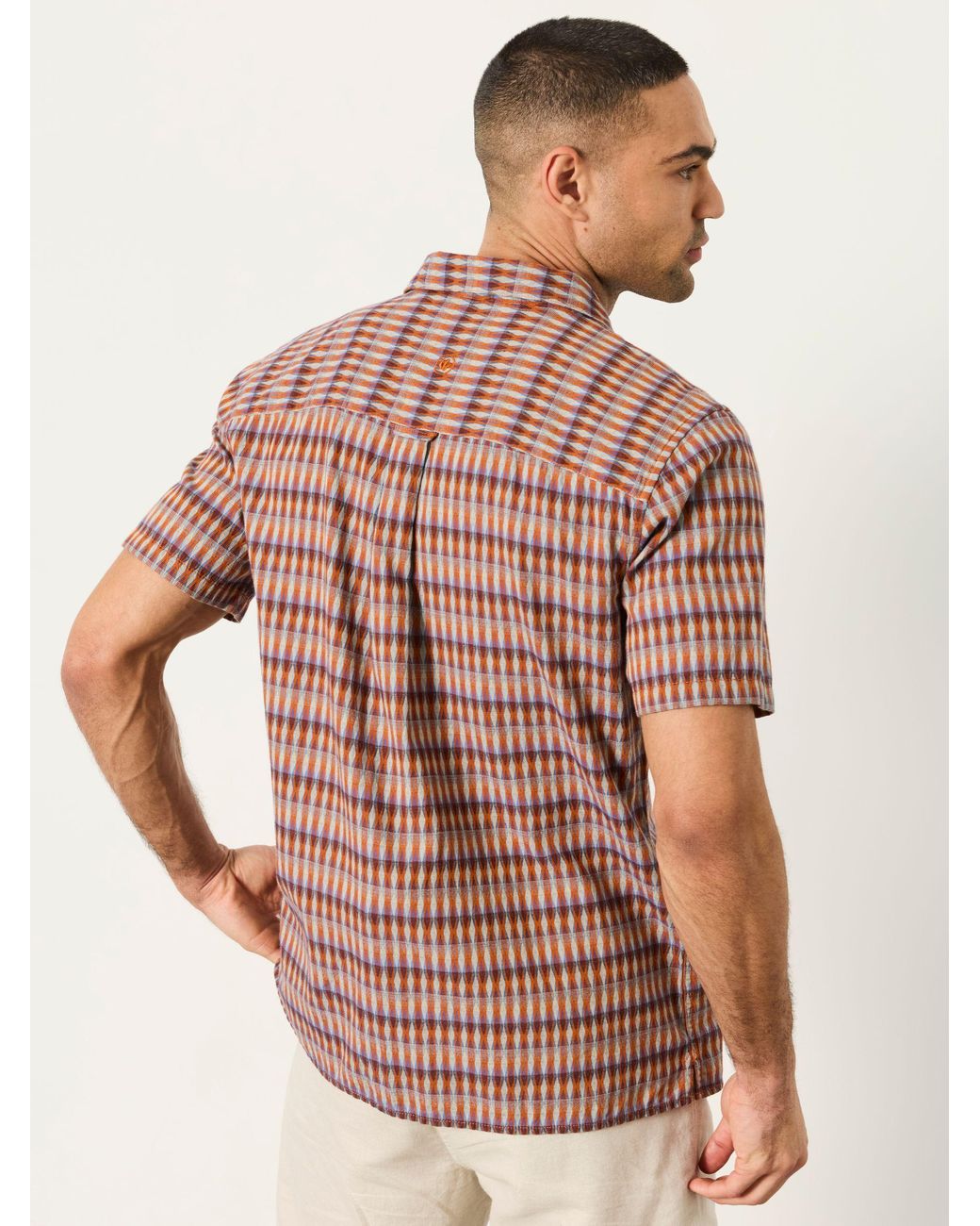 FatFace Pink Short Sleeve Kite Diamond Embroidered Shirt for men