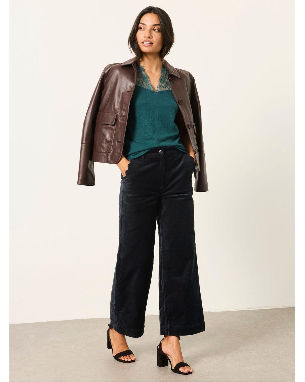 FatFace Black Hove Velvet Wide Leg Trousers