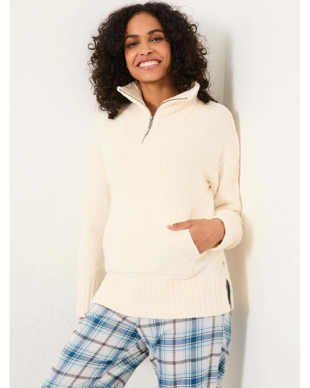 FatFace Natural Knitted Lounge Half Neck Jumper