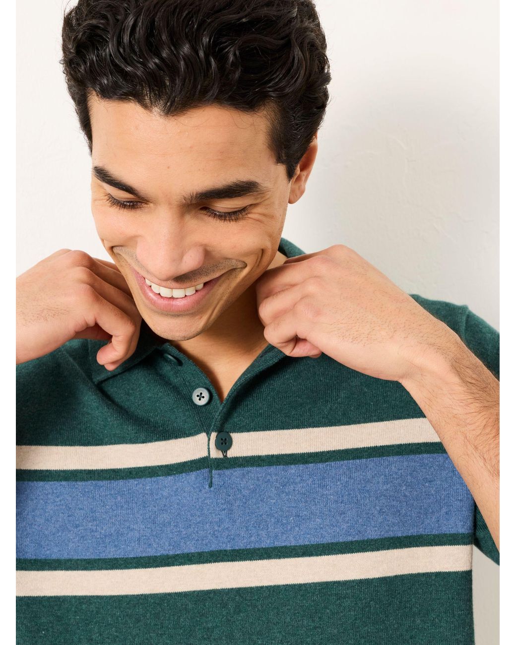 FatFace Green Fatface Rye Chest Stripe Knitted Polo for men