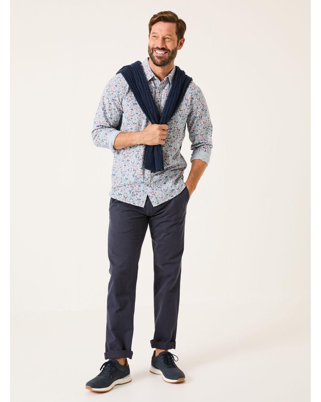 FatFace Blue Mead Long Sleeve Ditsy Print Shirt for men
