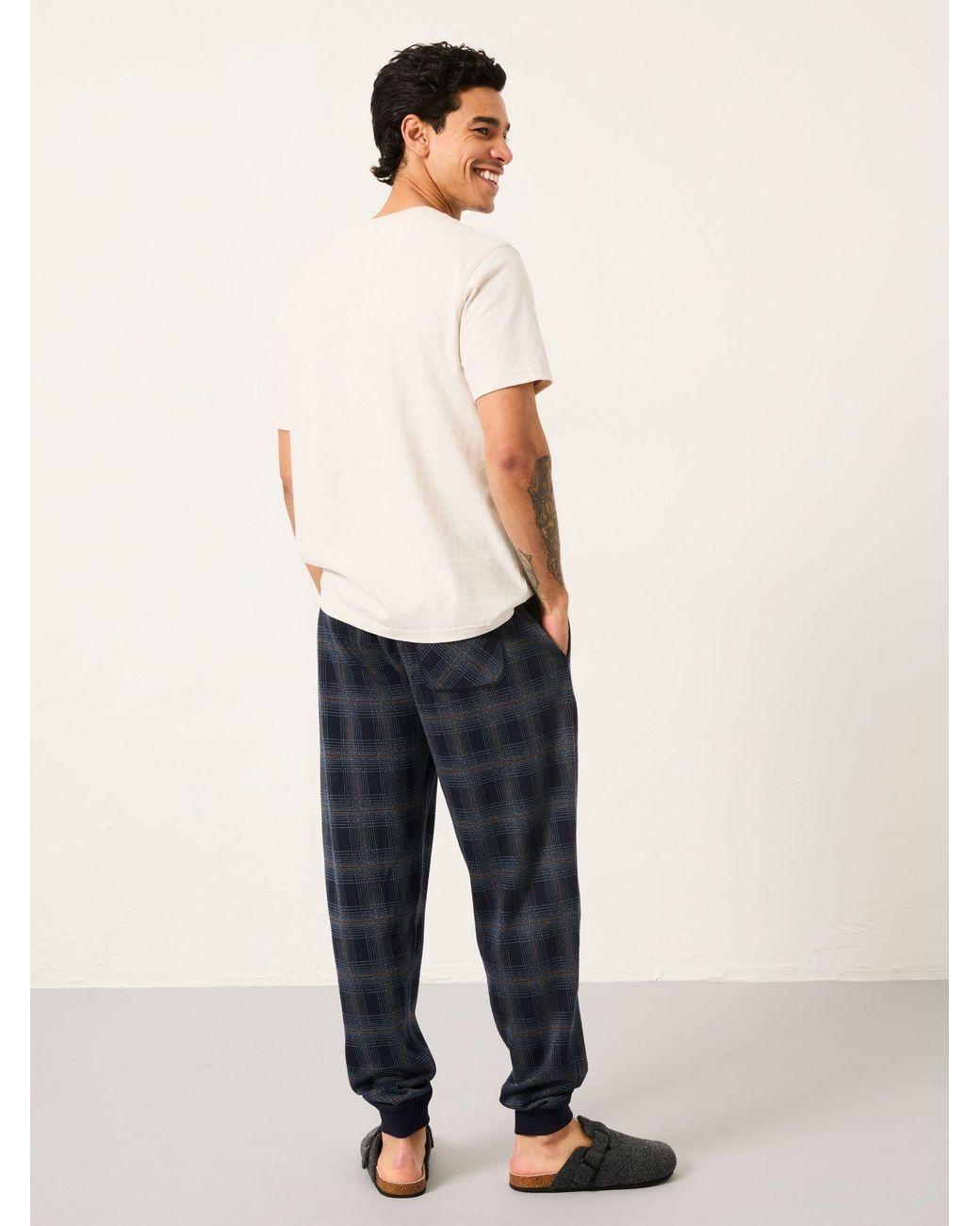 FatFace Blue Kemble Check Cuffed Pyjama Bottoms for men