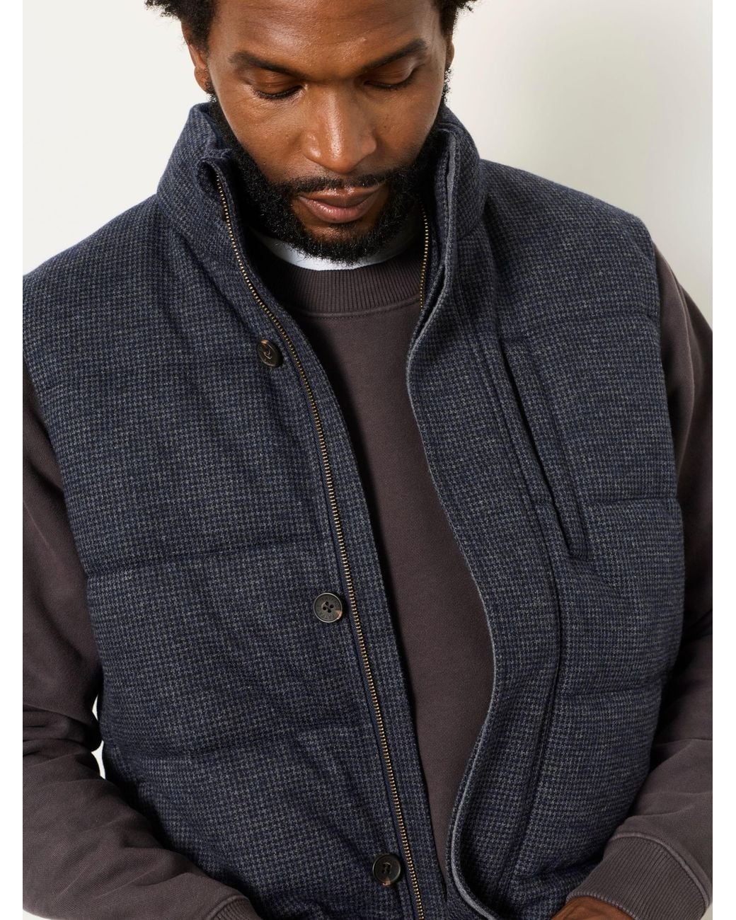 FatFace Blue Tarn Micro Check Wool Mix Gilet for men