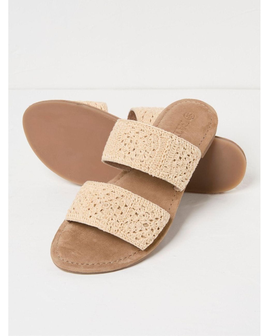 FatFace Natural Penelope Crochet Sliders
