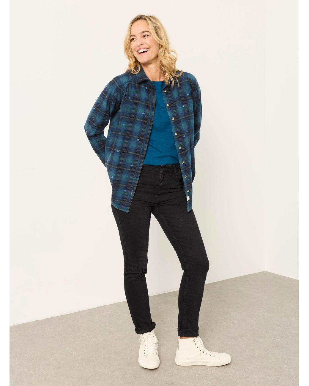 FatFace Blue Petite Bessie Embroidered Check Shirt