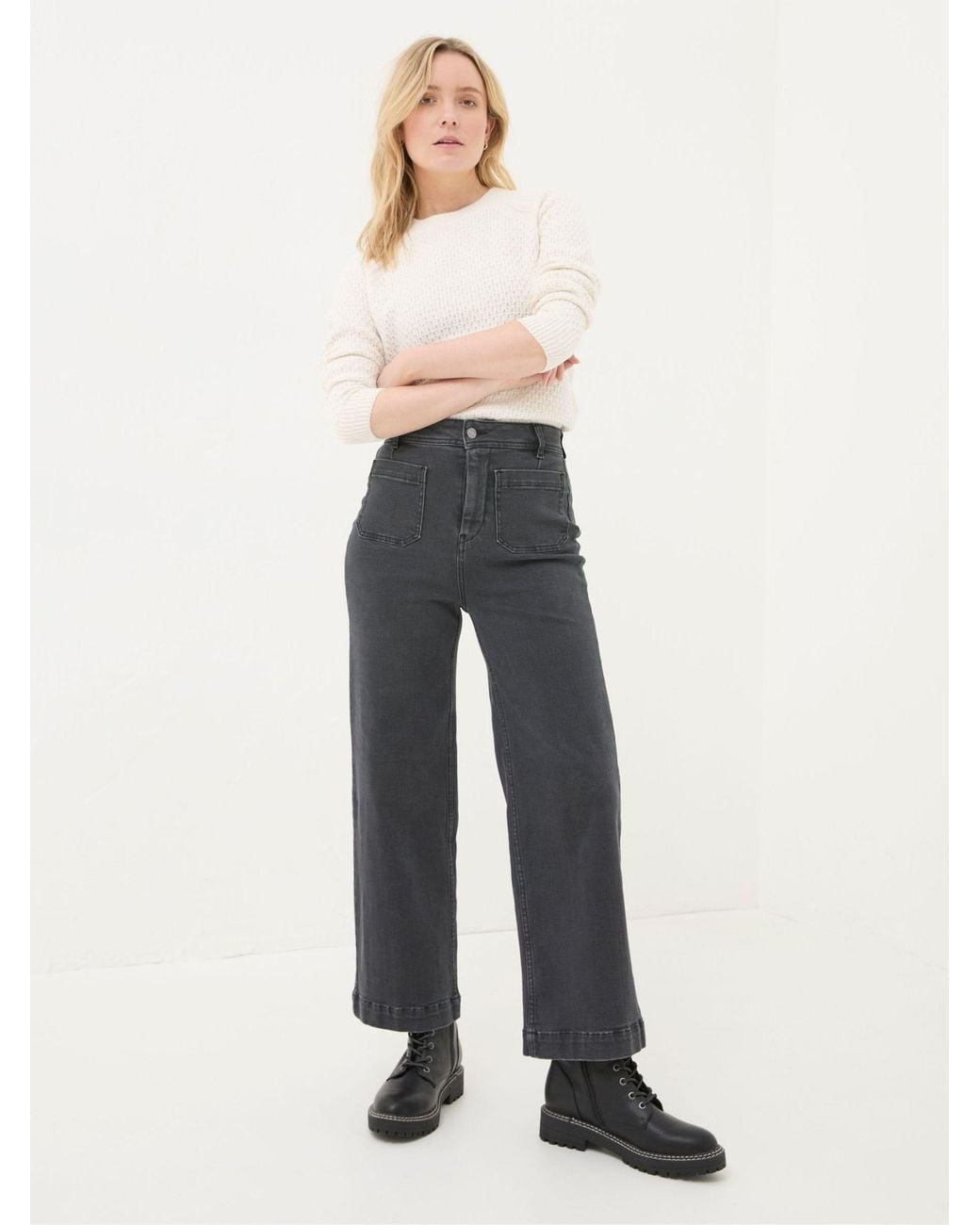 FatFace Gray Keswick Wide Leg Crop Jeans