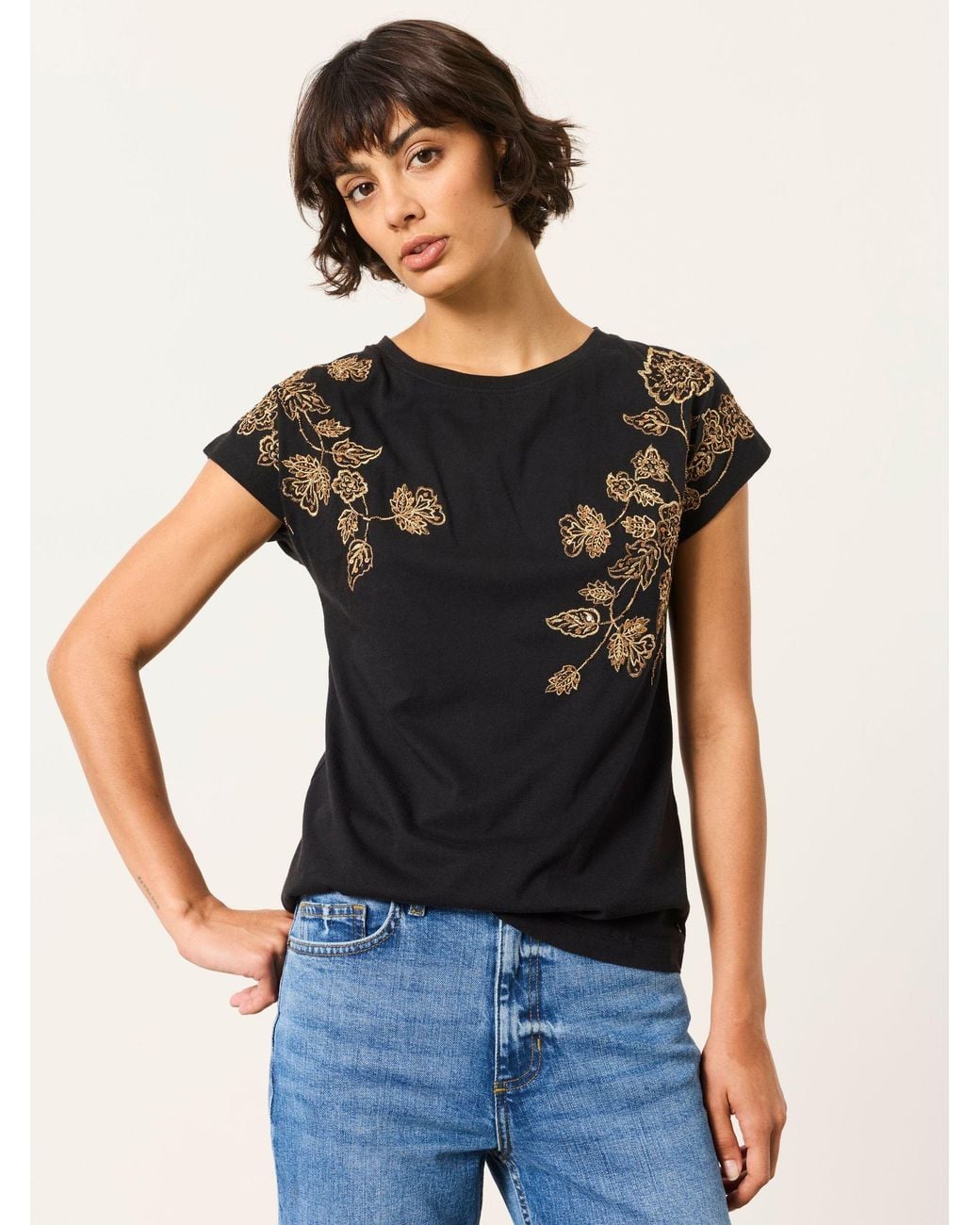 FatFace Black Ivy Embroidered Sparkle T Shirt