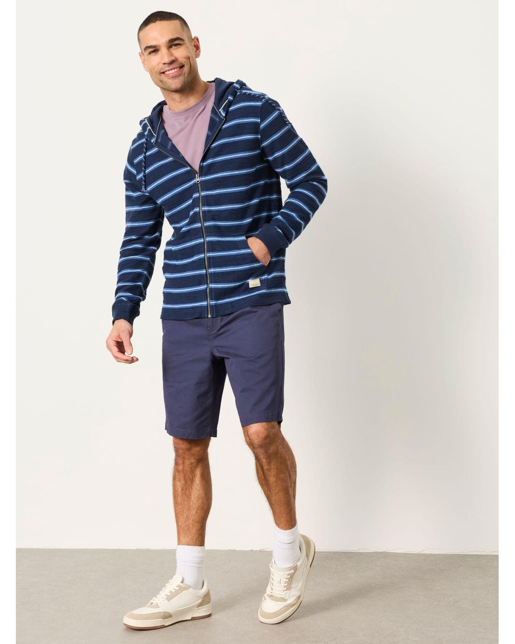 FatFace Blue Trescowe Stripe Zip Through Hoodie for men