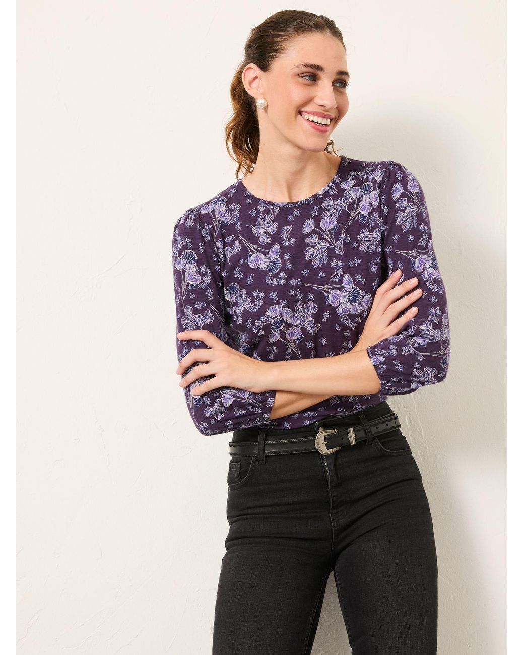 FatFace Purple Leni Printed Round Neck Top