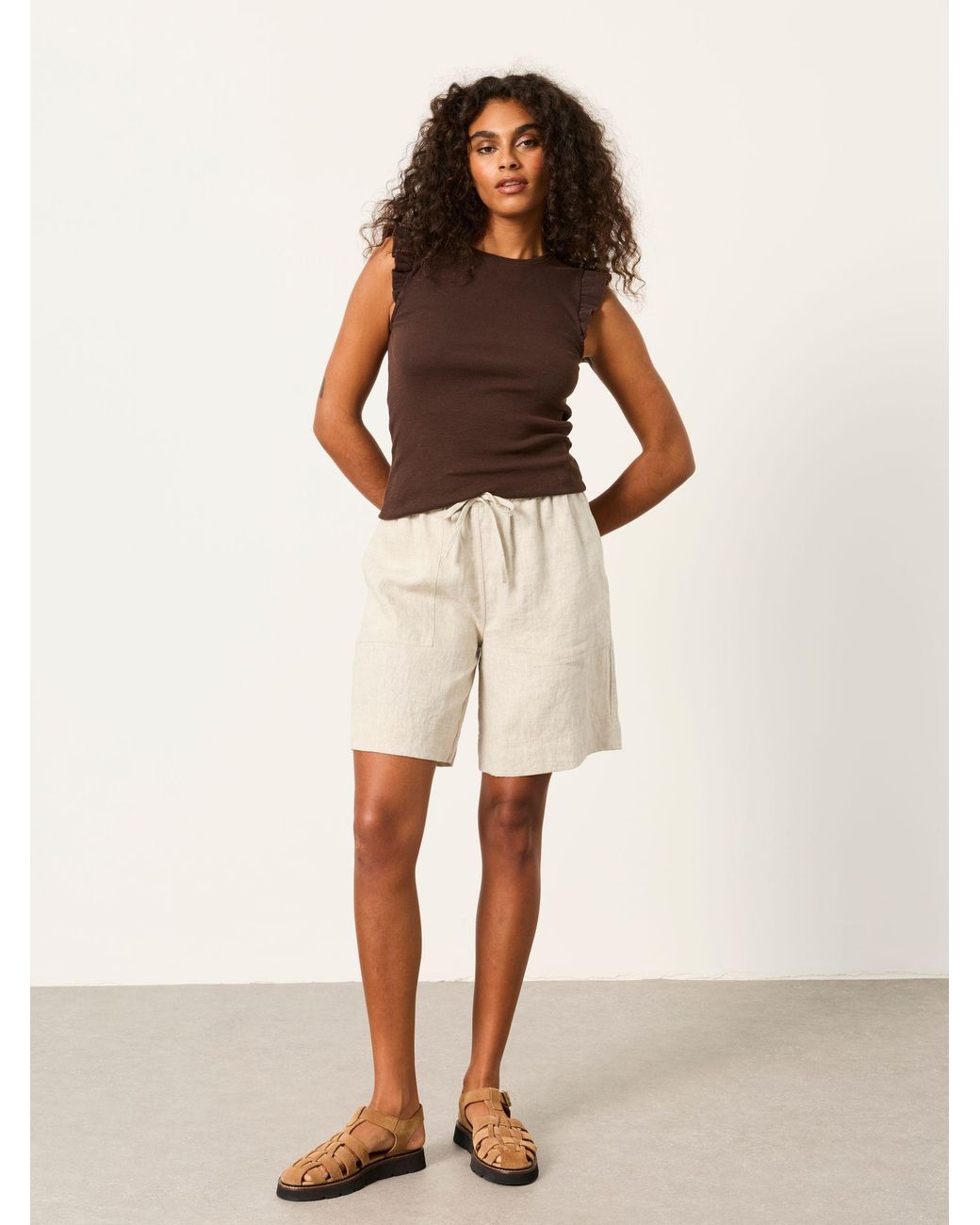 FatFace Brown Frill Sleeveless Top
