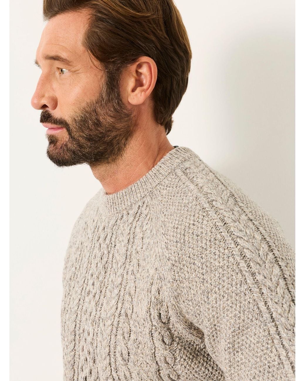 FatFace Natural Penton Knitted Cable Crew Jumper for men