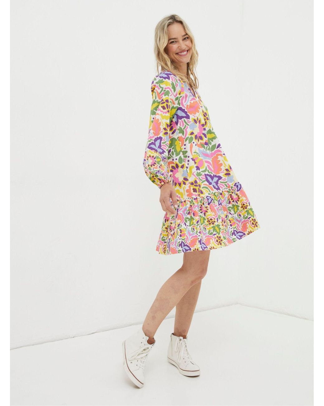 FatFace White Art Floral Tunic?Dress
