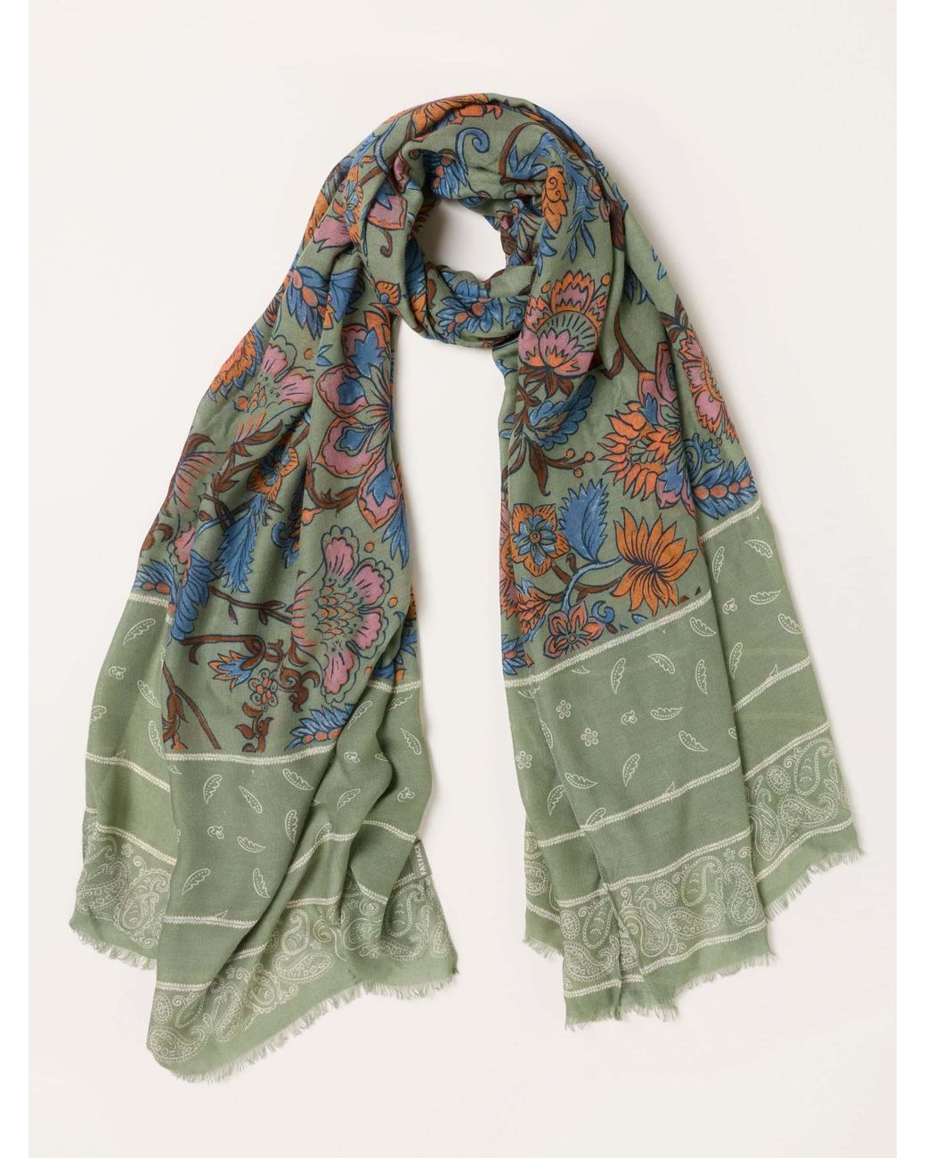 FatFace Green Fatface Paisley Floral Lightweight Scarf