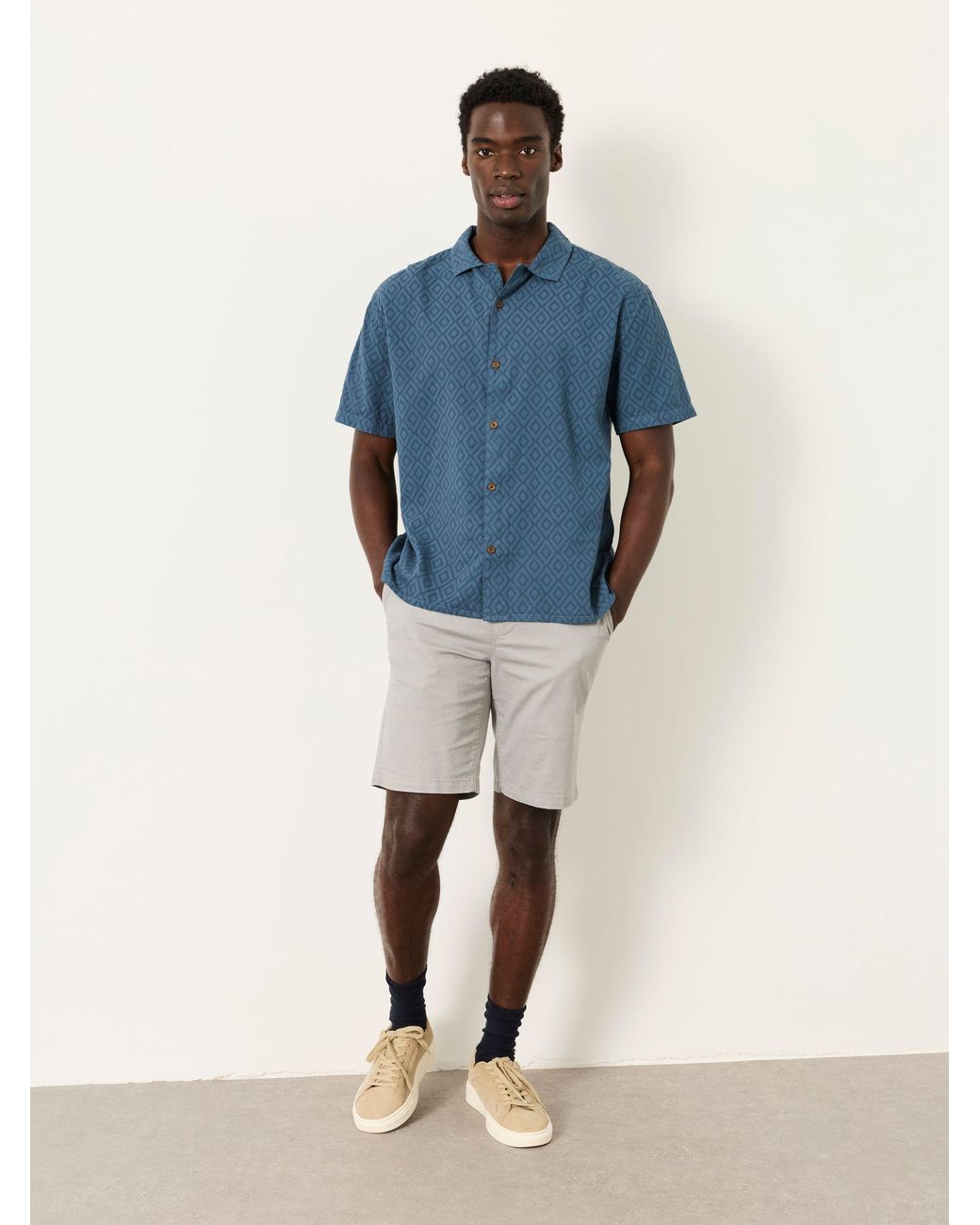 FatFace Blue Short Sleeve Relaxed Fit Garment Dye Geo Textured Shirt for men