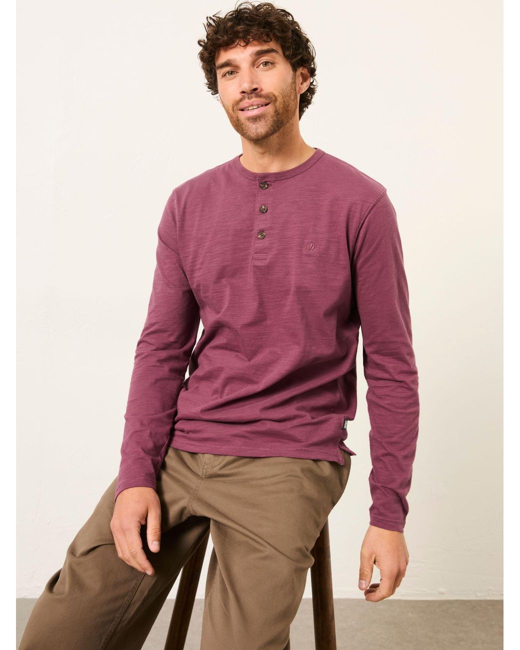 FatFace Red Henley Long Sleeve Woodside Slub for men