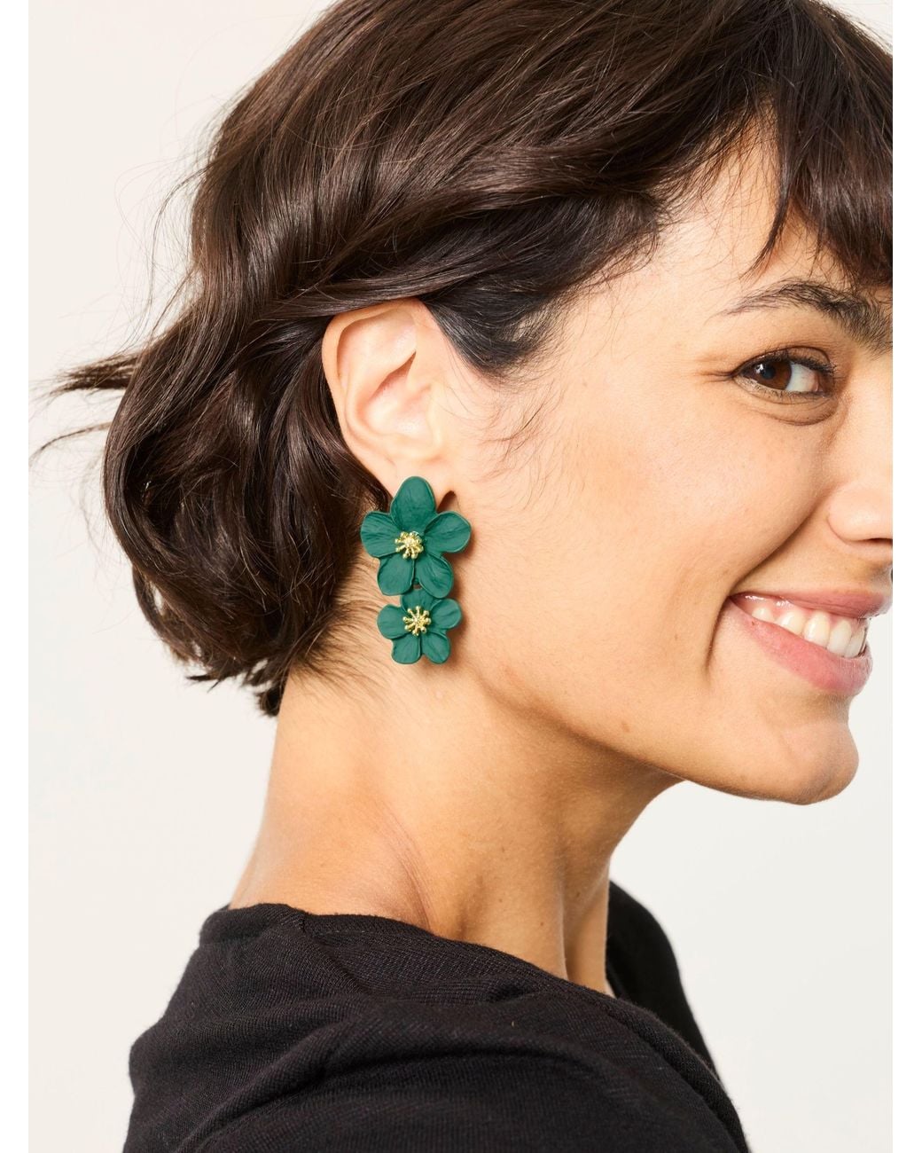 FatFace Black Stament Floral Earrings