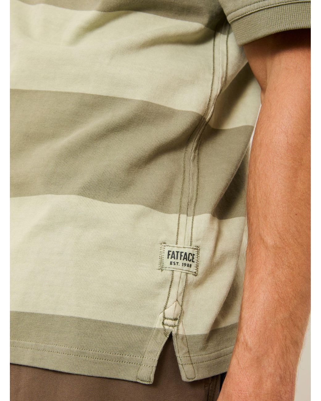 FatFace Green Ashton Relaxed Fit Rugby Stripe Notch Polo for men