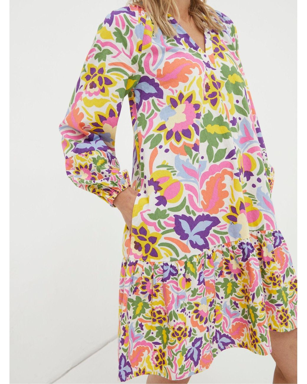 FatFace White Art Floral Tunic?Dress