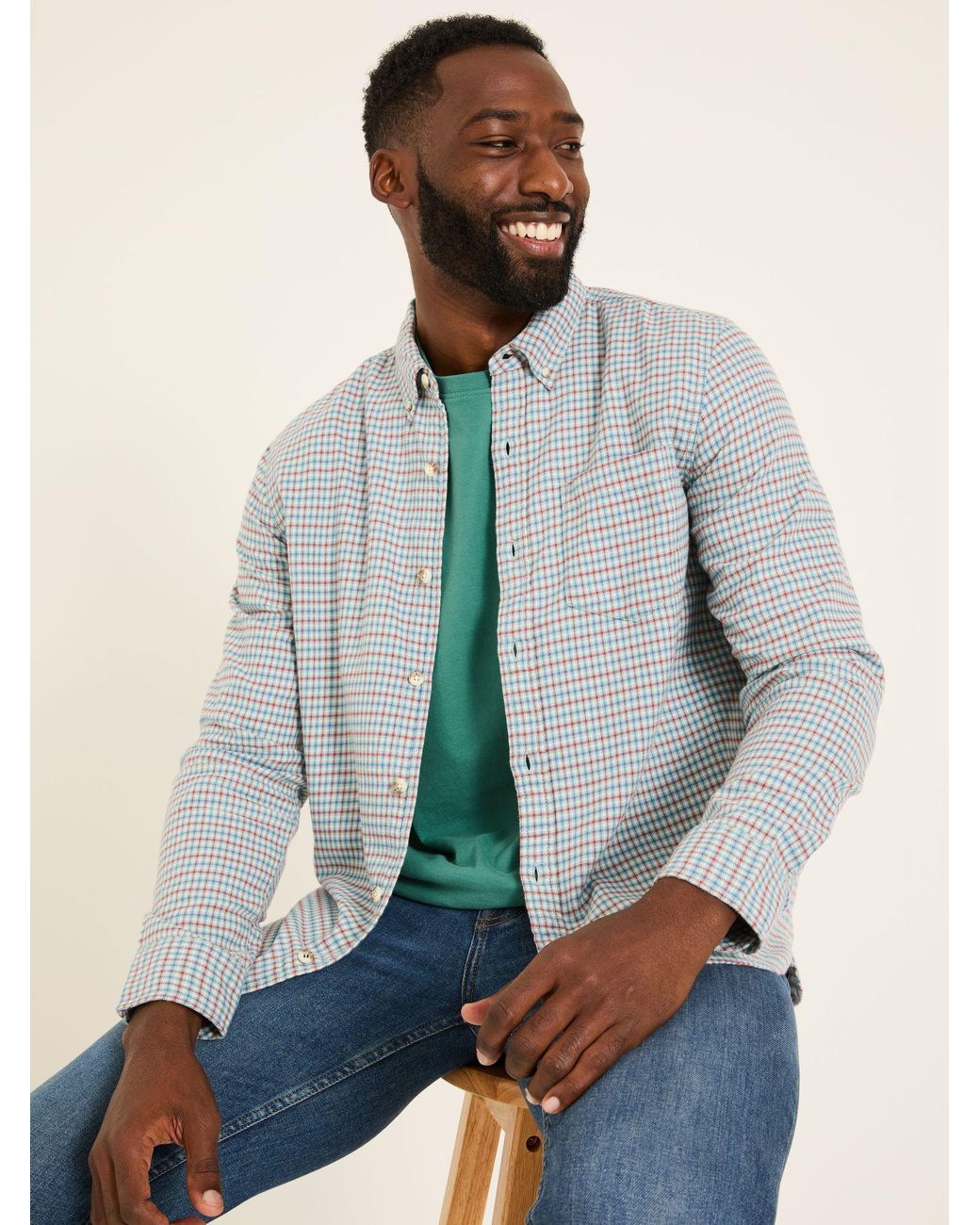 FatFace Blue Bath Long Sleeve Check Shirt for men