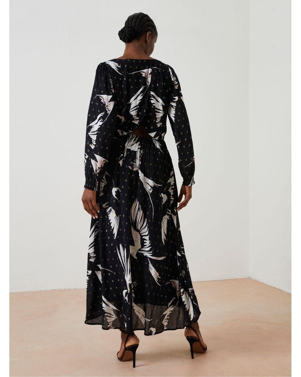 FatFace Black Elaine Swallow Print Midi Dress