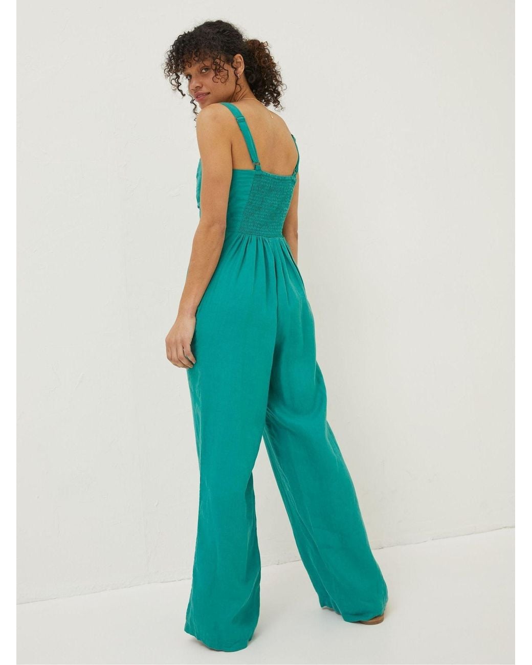 FatFace Blue Linen Vic Jumpsuit