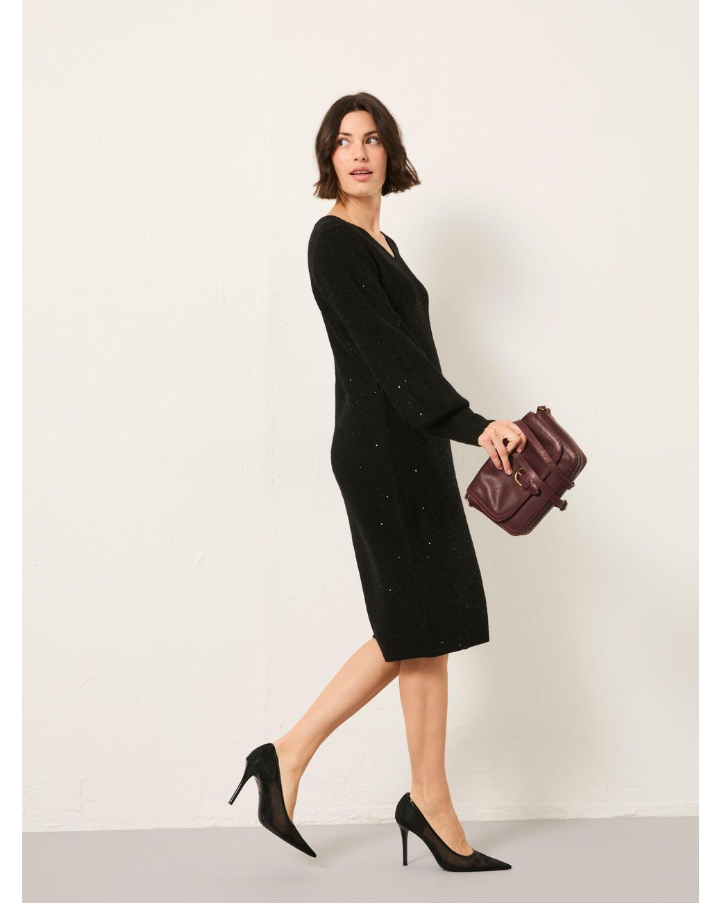 FatFace Black Fatface Regular Sparkle Knit Midi Dress