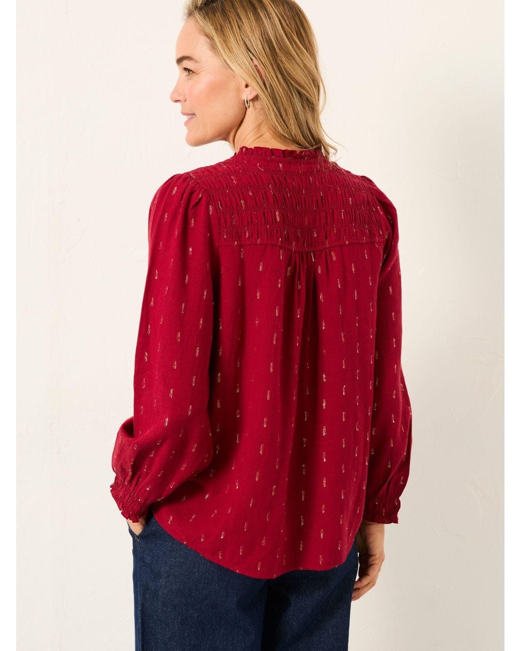 FatFace Red Elsbeth V-Neck Blouse