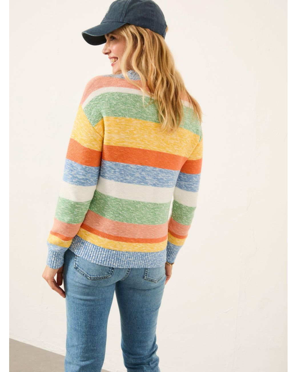 FatFace Gray Knitted Surf Stripe Crew Jumper