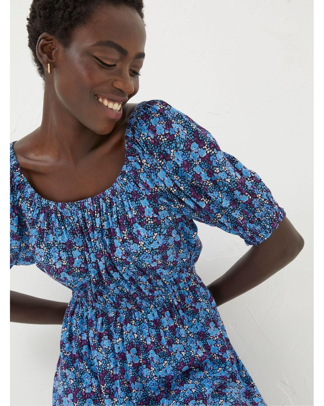 FatFace Blue Ink Floral Midi Dress