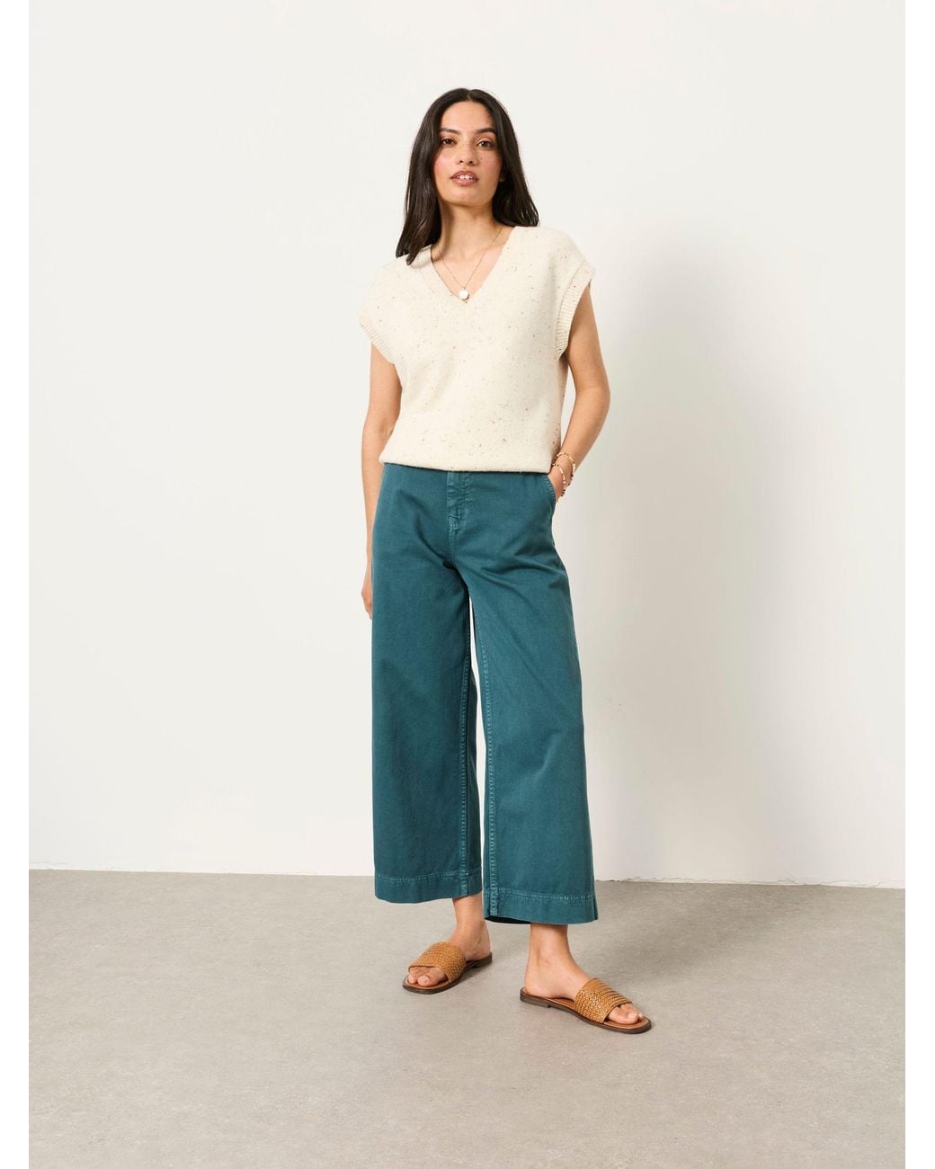FatFace Green Hove Wide Leg Cropped Trousers