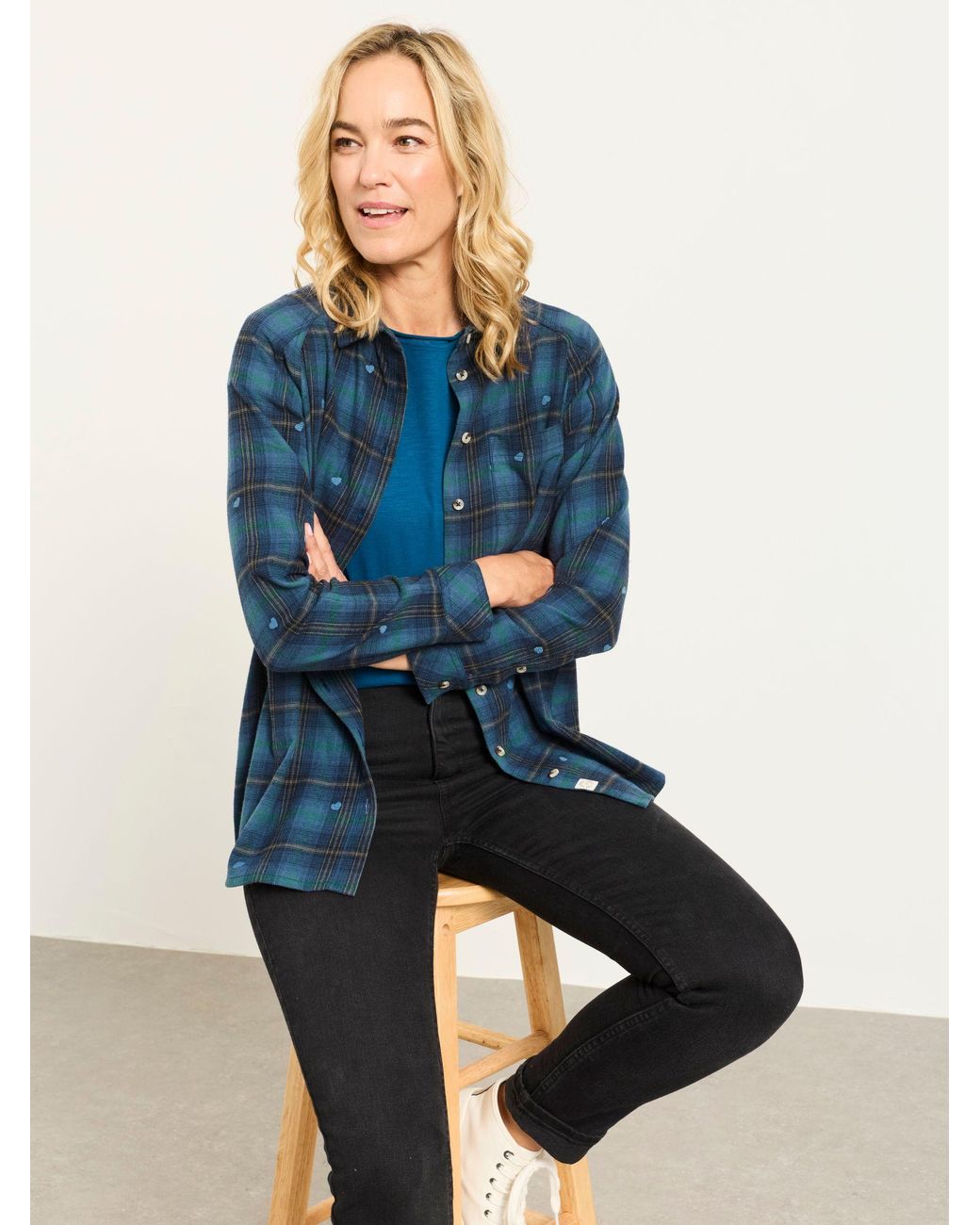 FatFace Blue Petite Bessie Embroidered Check Shirt