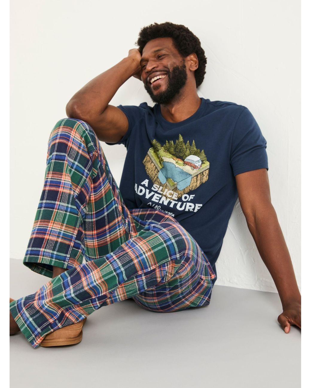 FatFace Blue Milburn Check Pyjama Bottoms for men