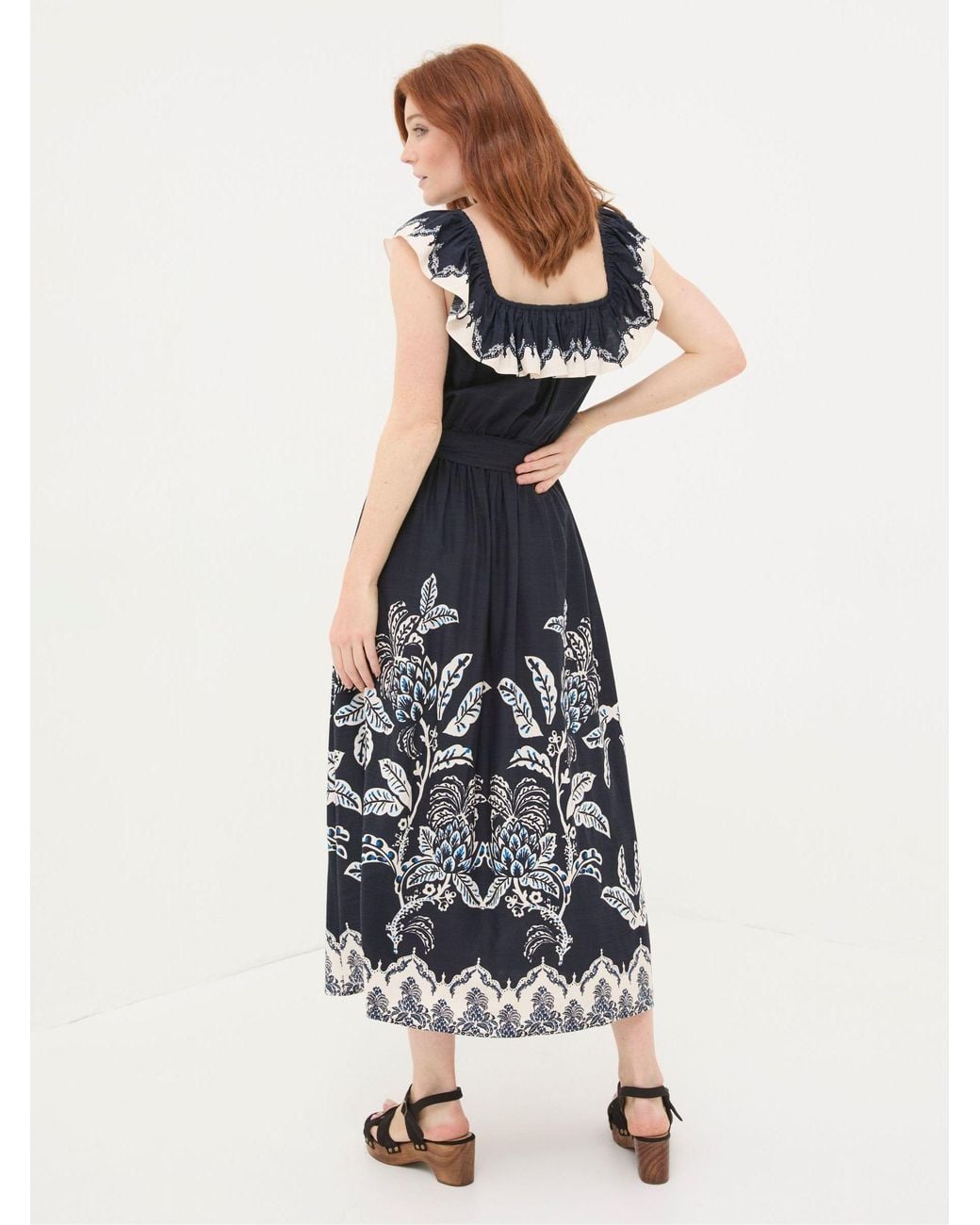 FatFace Blue Ezra Damask Midi Dress